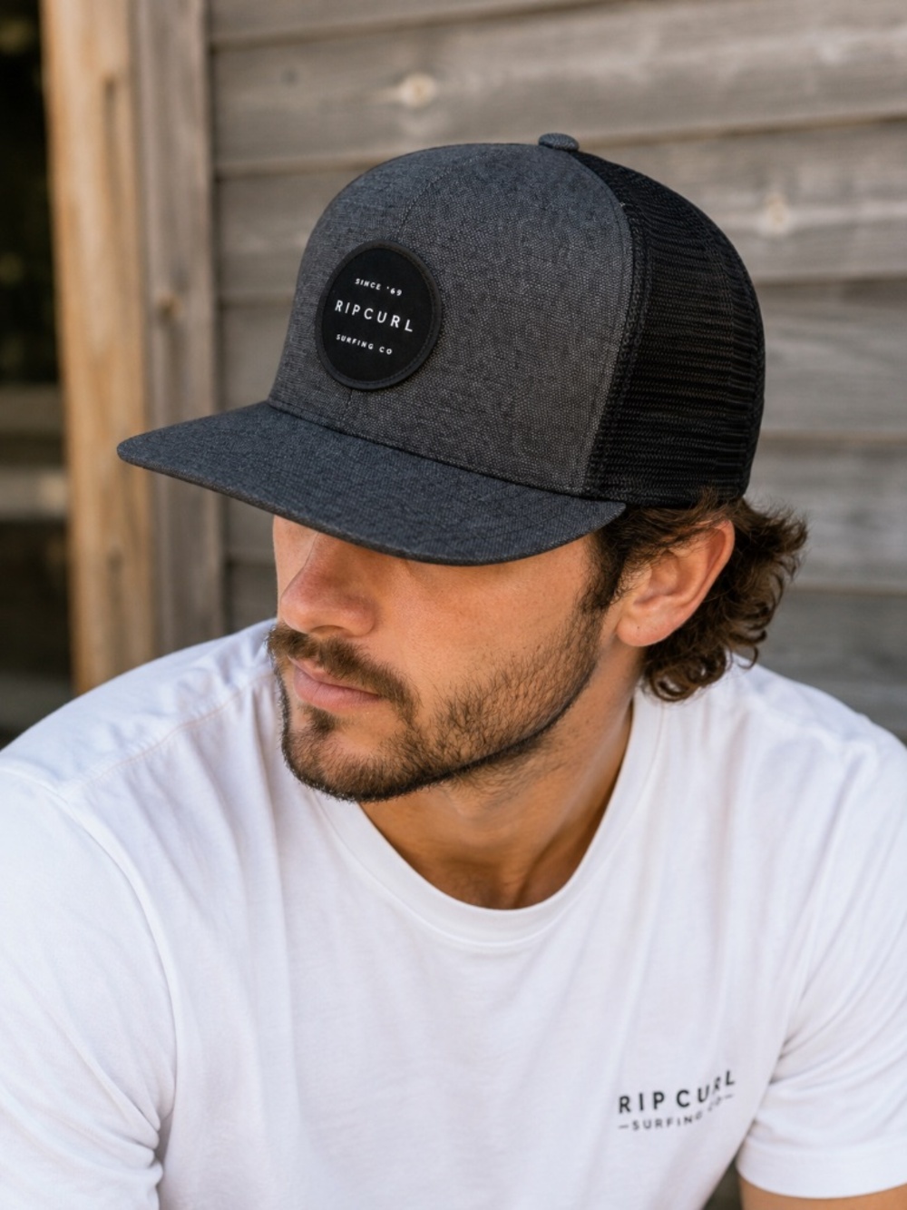 Rip Curl Since 1969 Charcoal Black Mesh Trucker Snapback Hat Cap